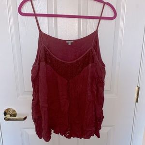 Charlotte Russe Maroon Cold Shoulder Eyelet Top